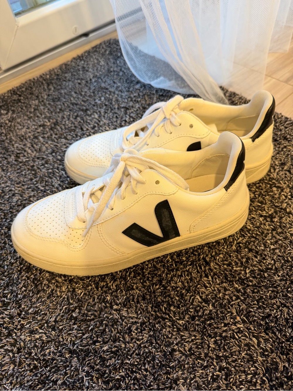 Veja White Leather Sneakers with Black V Accent